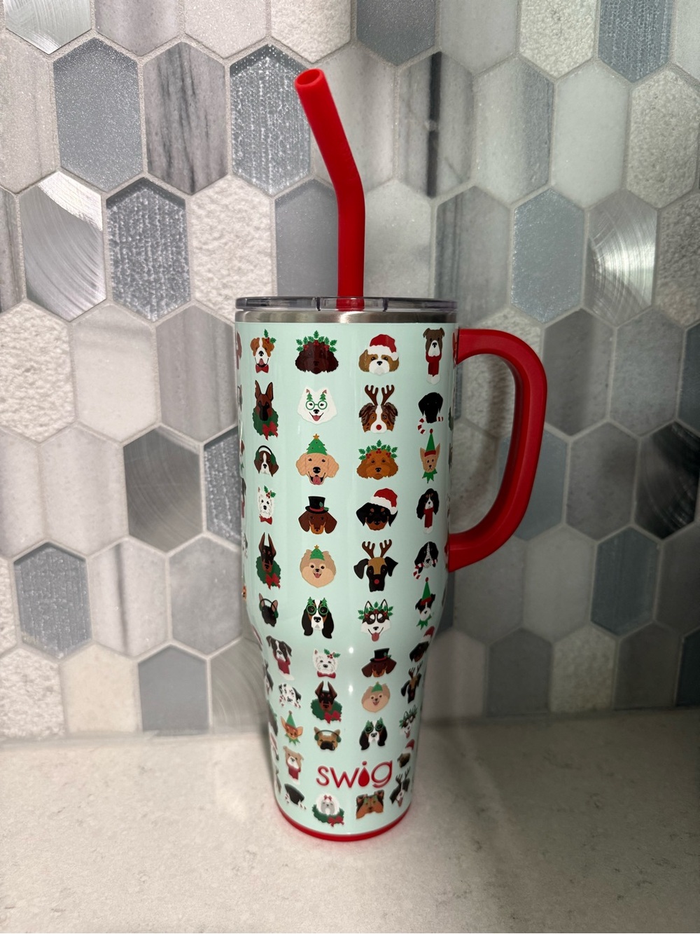 Swig 40oz Christmas Mega Mug with cute dog faces